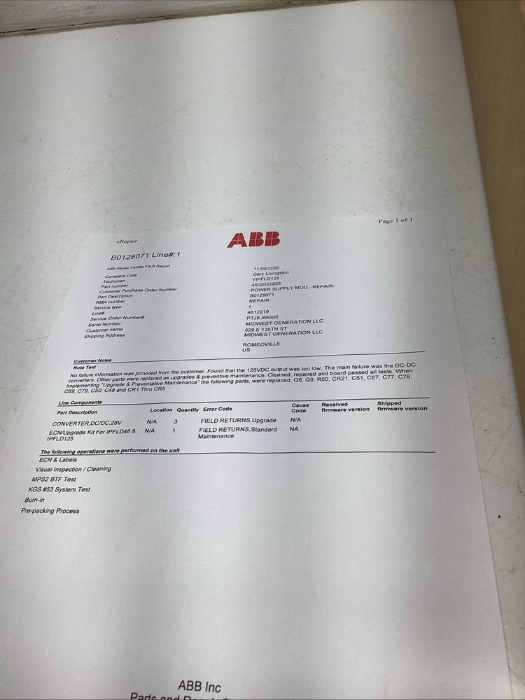 ABB YIPFLD125 Field Power Module Refurbished