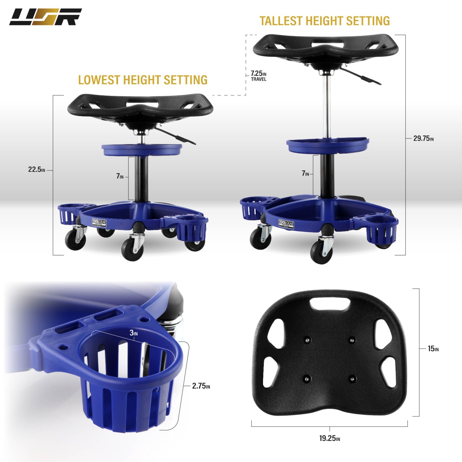 Swivel Shop Stool - 330 lbs max- Adjustable Hight for Mechanic / Detail / Garage