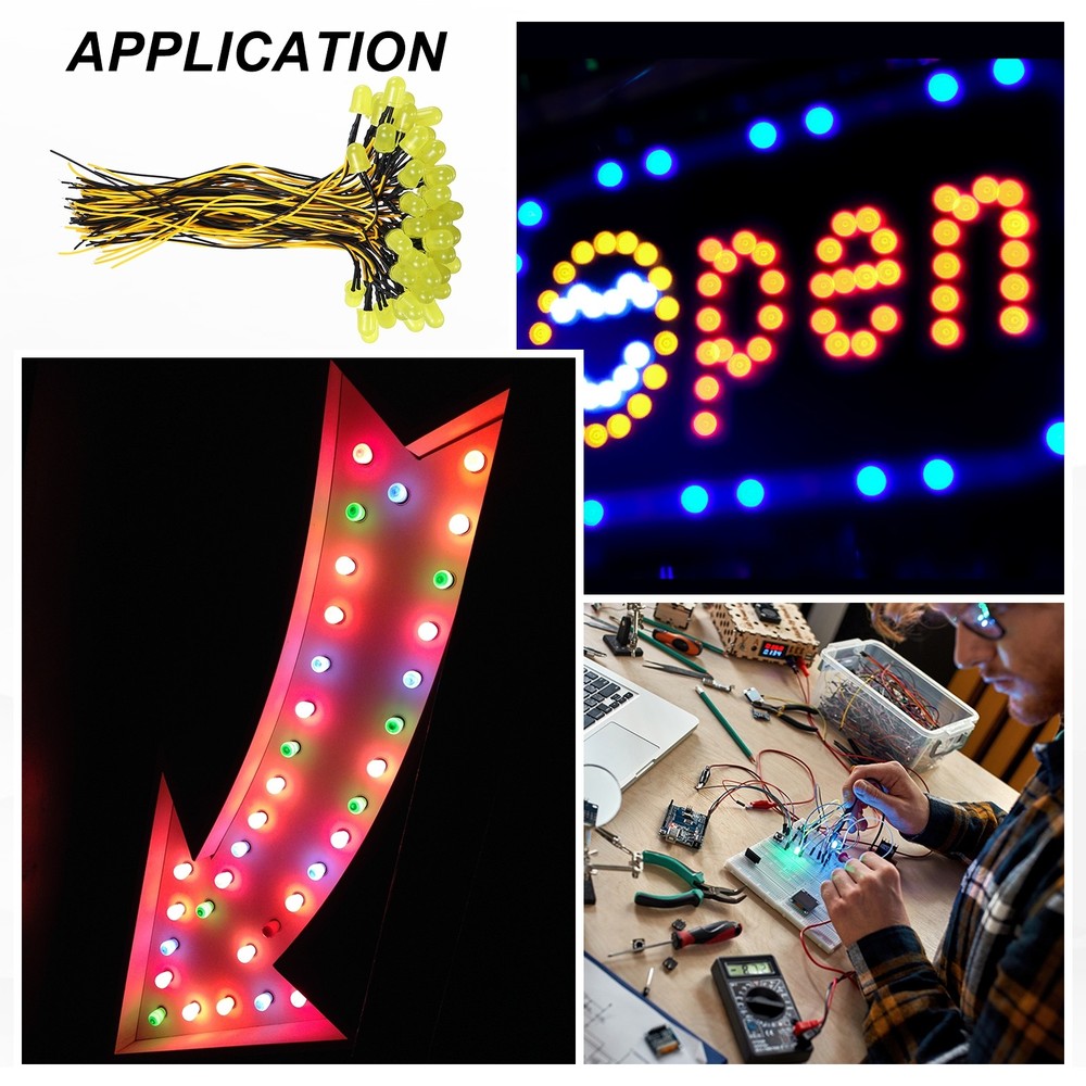 50pcs 10mm LED Diode Lights, Yellow Light DC 12V for Electronics