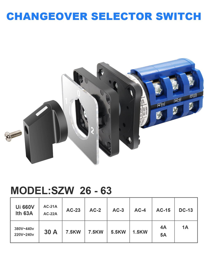 Changeover Selection Switch,Multi-Transfer Switch AC 660V 63A 3 Positions 12 Ter