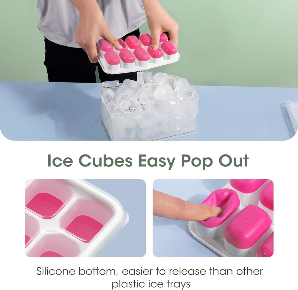 Effortless Ice Release Silicone Tray Set - Stackable Design for Compact Freezers