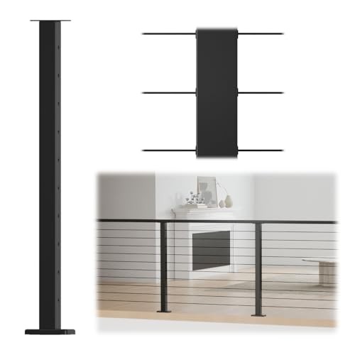 Black Cable Railing Post 36 Inch 36"x2"x2" Level Drilled Surface Level post