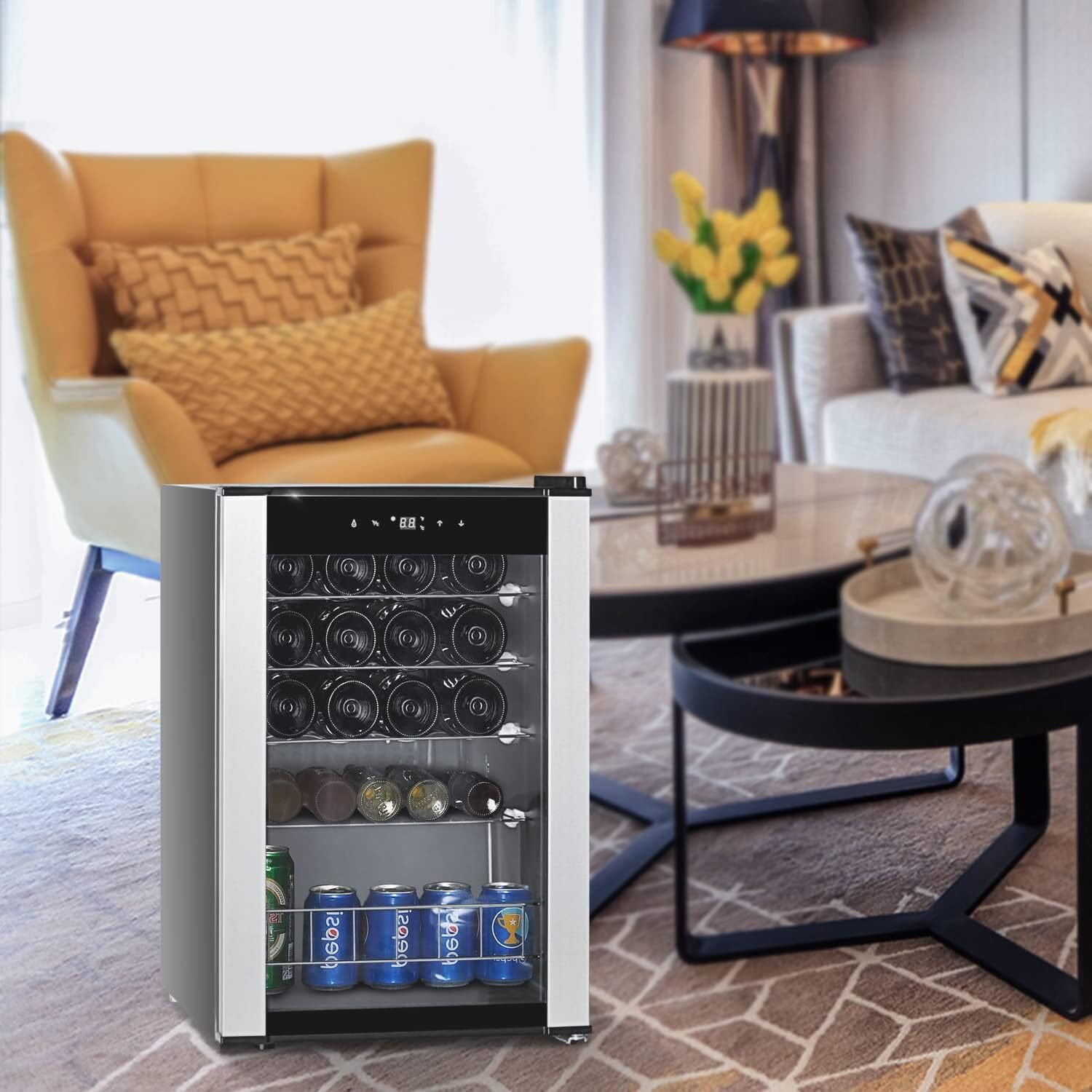 Beer Wine Cooler Wine Fridge with Digital Temperature 19 Bottle Freestanding LED