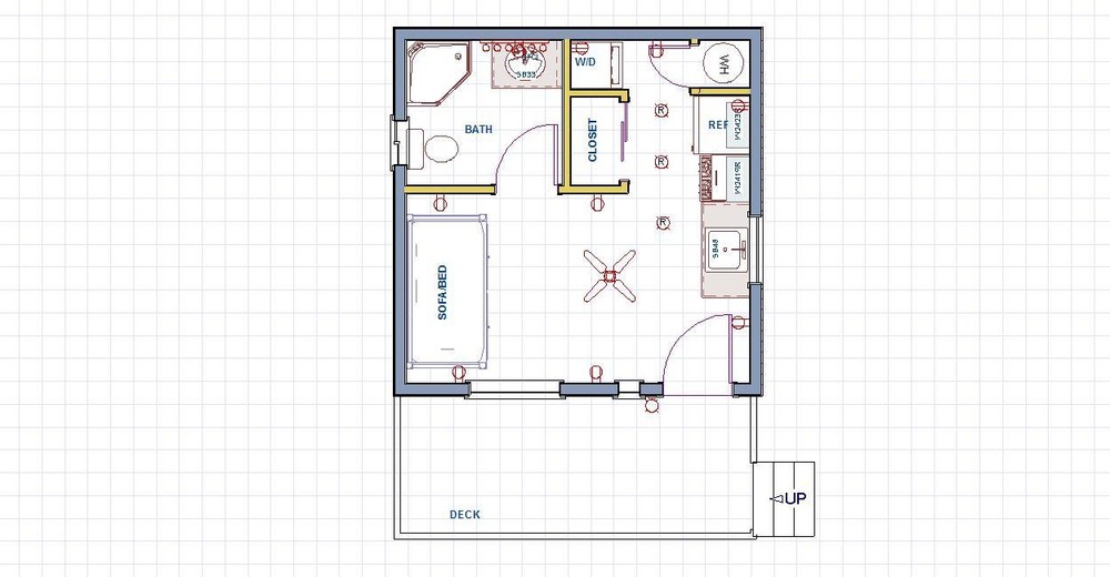 Tiny House Plans 256 square feet with front deck.