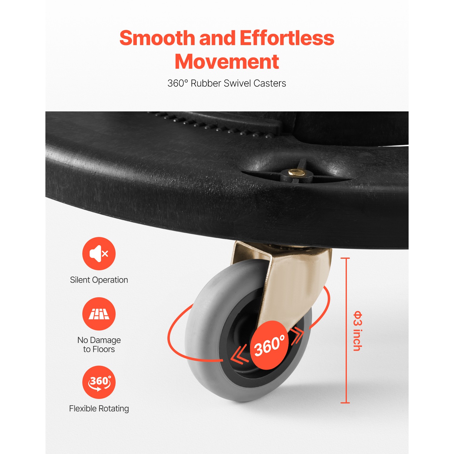 Round Trash Can Dolly Fit 20, 32, 44, 55 Gal Garbage Container 500lbs
