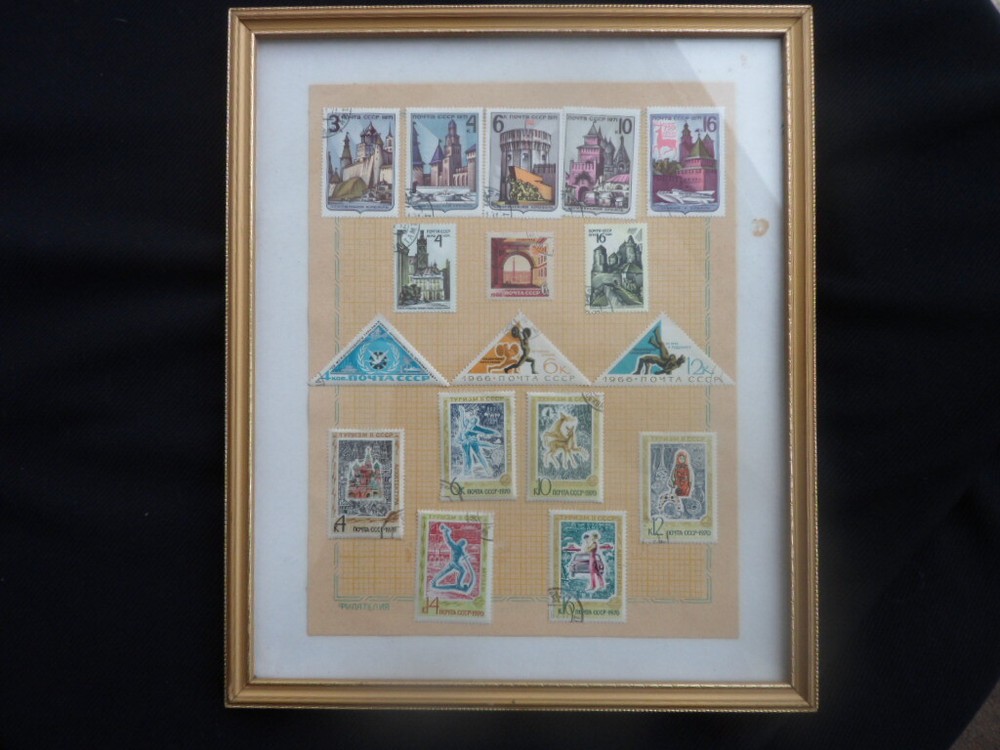 FRAMED RUSSIAN CCCP STAMPS 1960s & 1970s