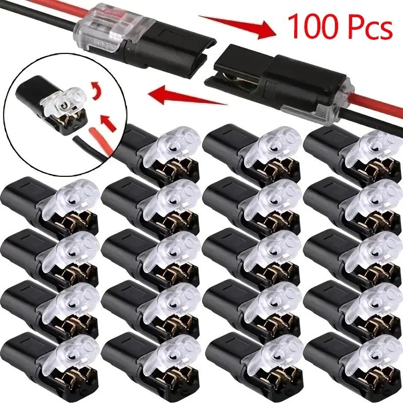 100pcs Double-Wire Plug-in Connector, Cable Clamp with Locking Buckle, AWG 18-22