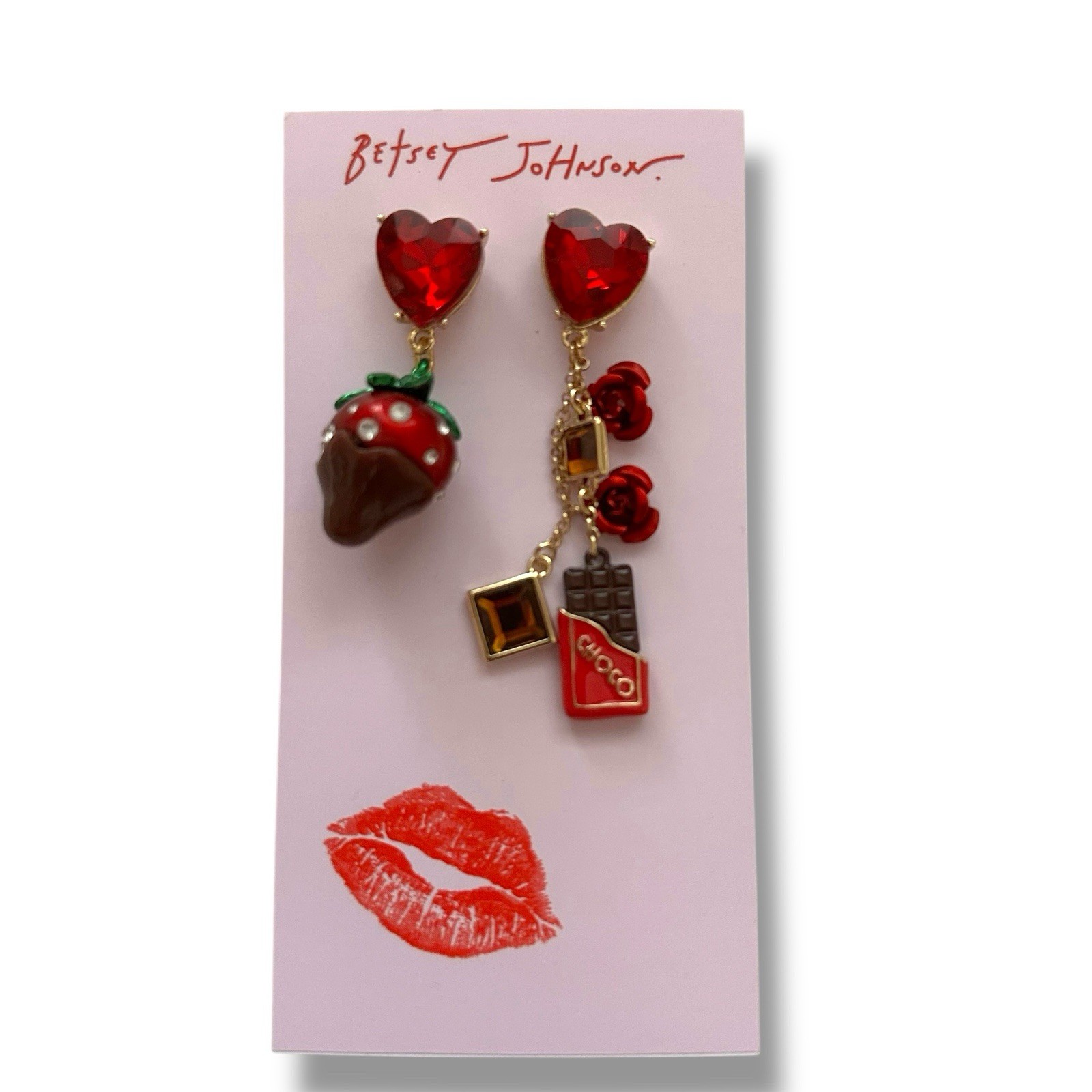 Betsey Johnson Jewelry Women's Love Spell Chocolate Strawberry Mismatch Earrings