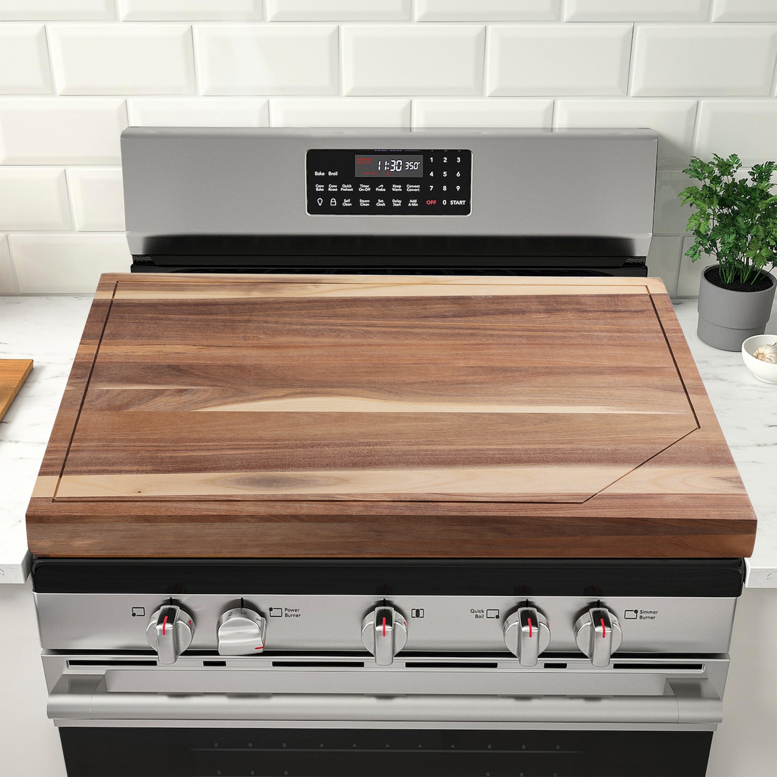 30"x22" Acacia Stove Cover Noodle Board w/ Juice Groove for Gas & Electric Stove