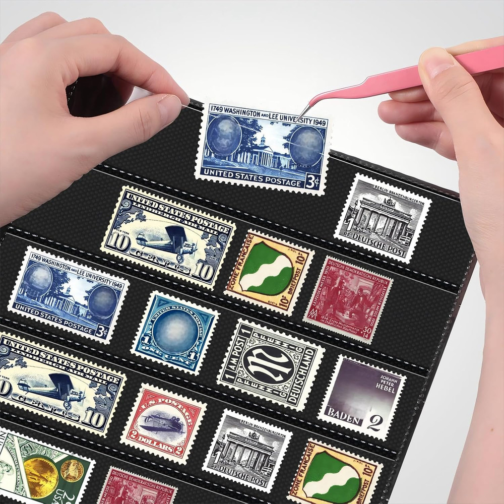 20 Sheets Stamp Pages Collector Album Binder Standard 9 Hole Binder Sleeves...