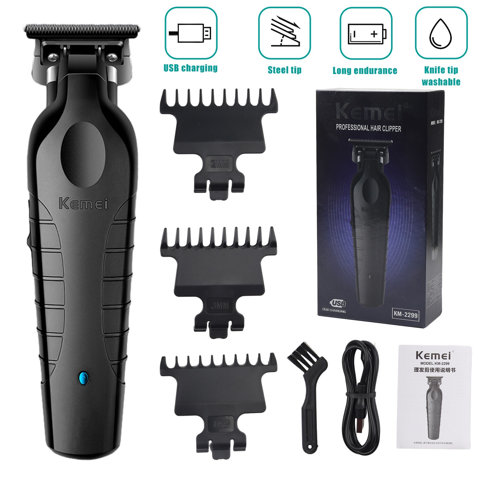 Kemei-2299 Cordless Electric Hair Trimmer Clipper Professional Cutting Machine
