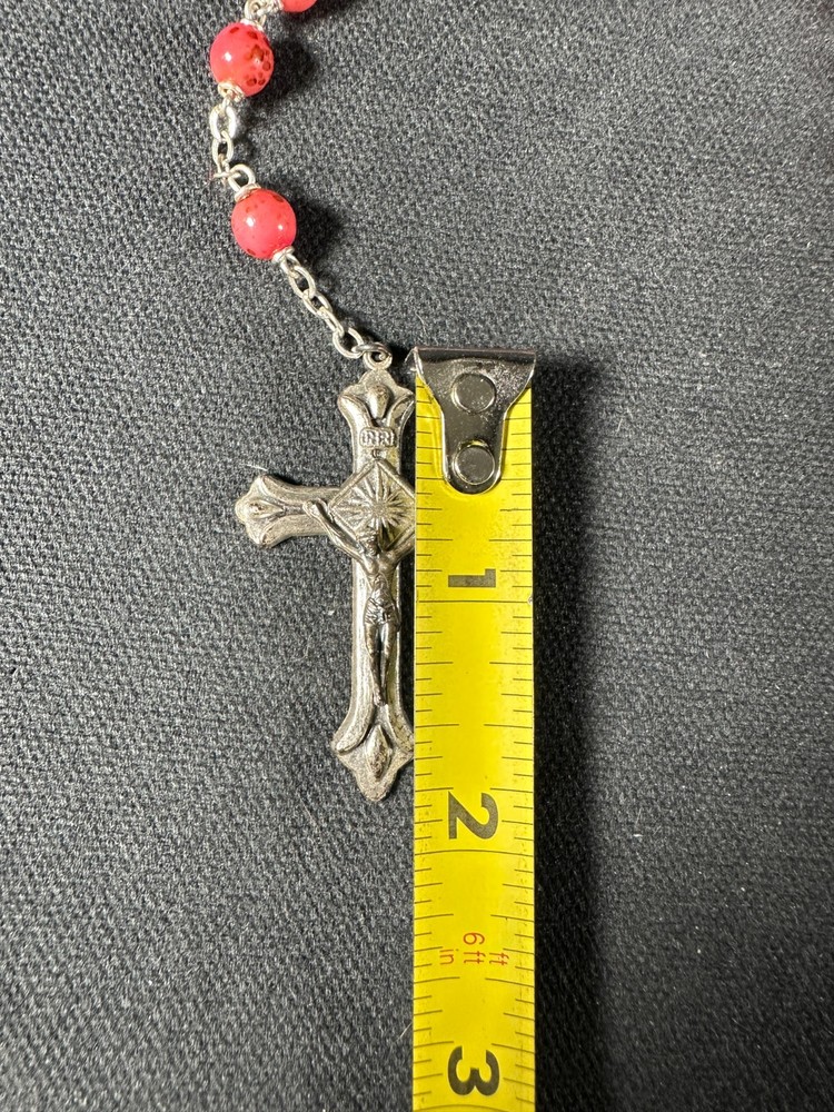 Pink Bead Rosary Silver Tone Crucifix