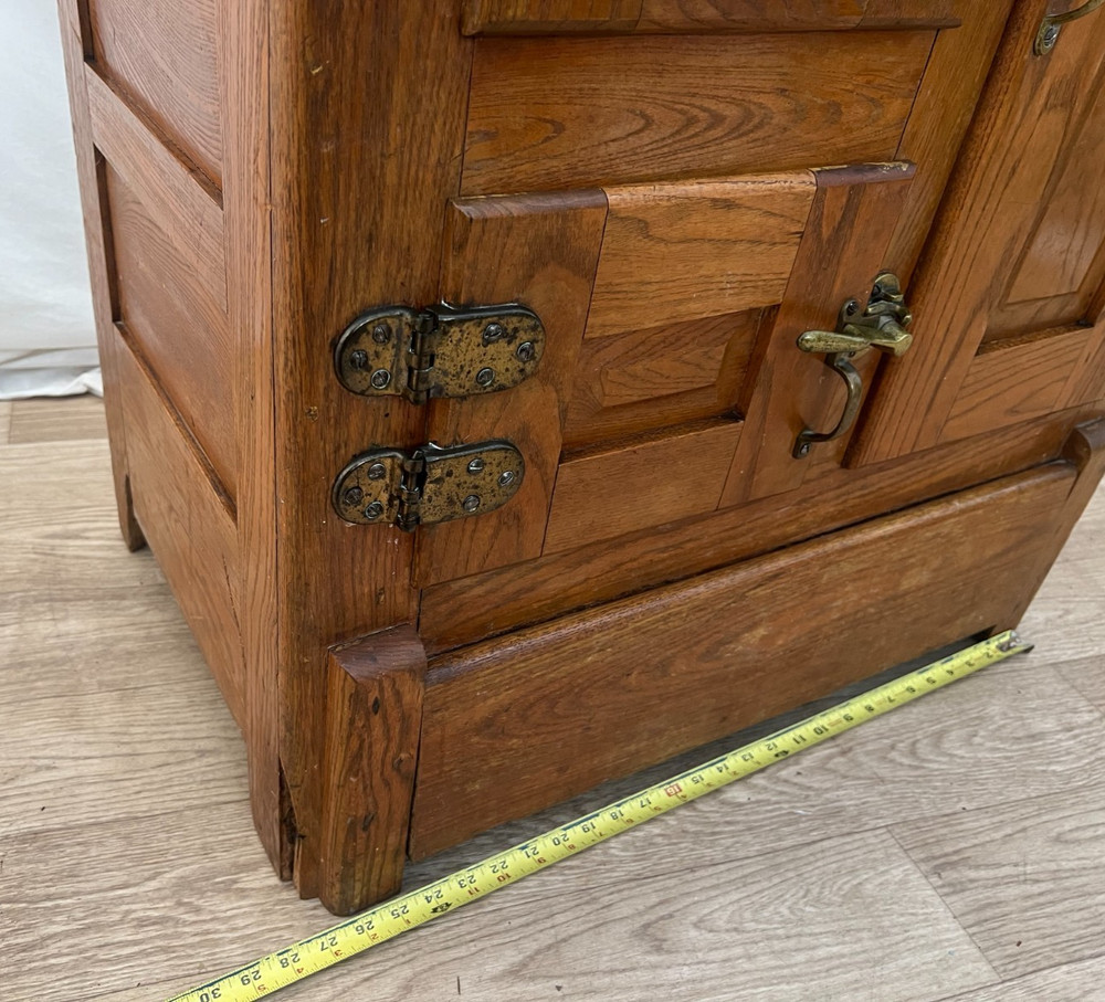 Antique Ice Box Three storage cabinets, Oak, Brass latches, Three Racks, 1920's
