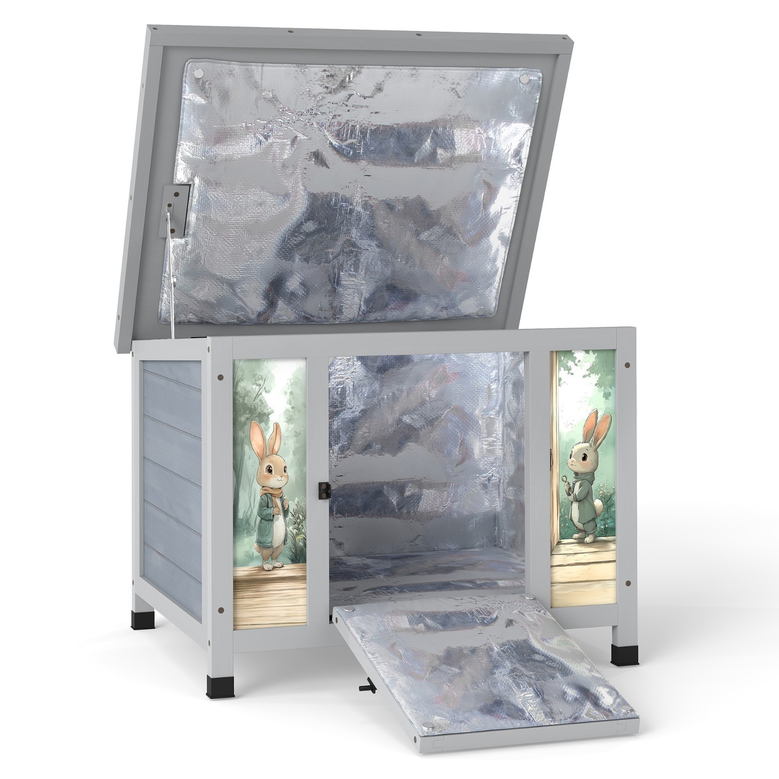 Heated Cat House Outdoor Indoor - 24in Insulated Rabbit Cage w/ Warm Liner