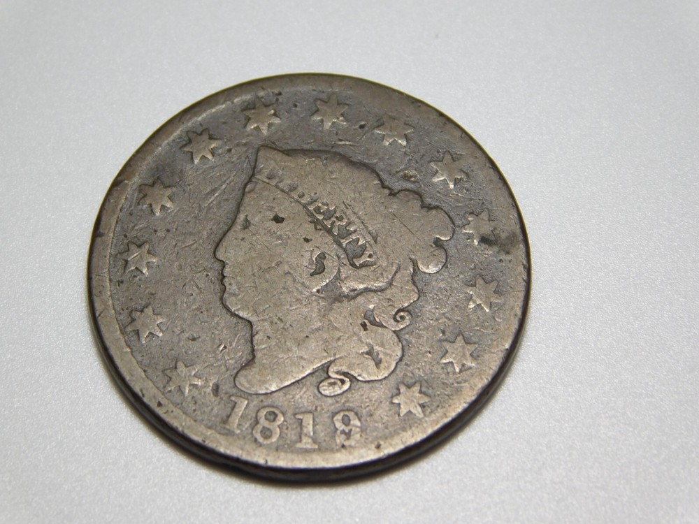 OLD US COPPER COINS 1819 CORONET HEAD LARGE CENT