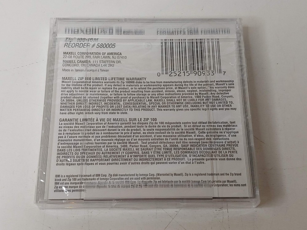 Maxell 100 MB IBM Formatted ZIP 100 Disk New in Package