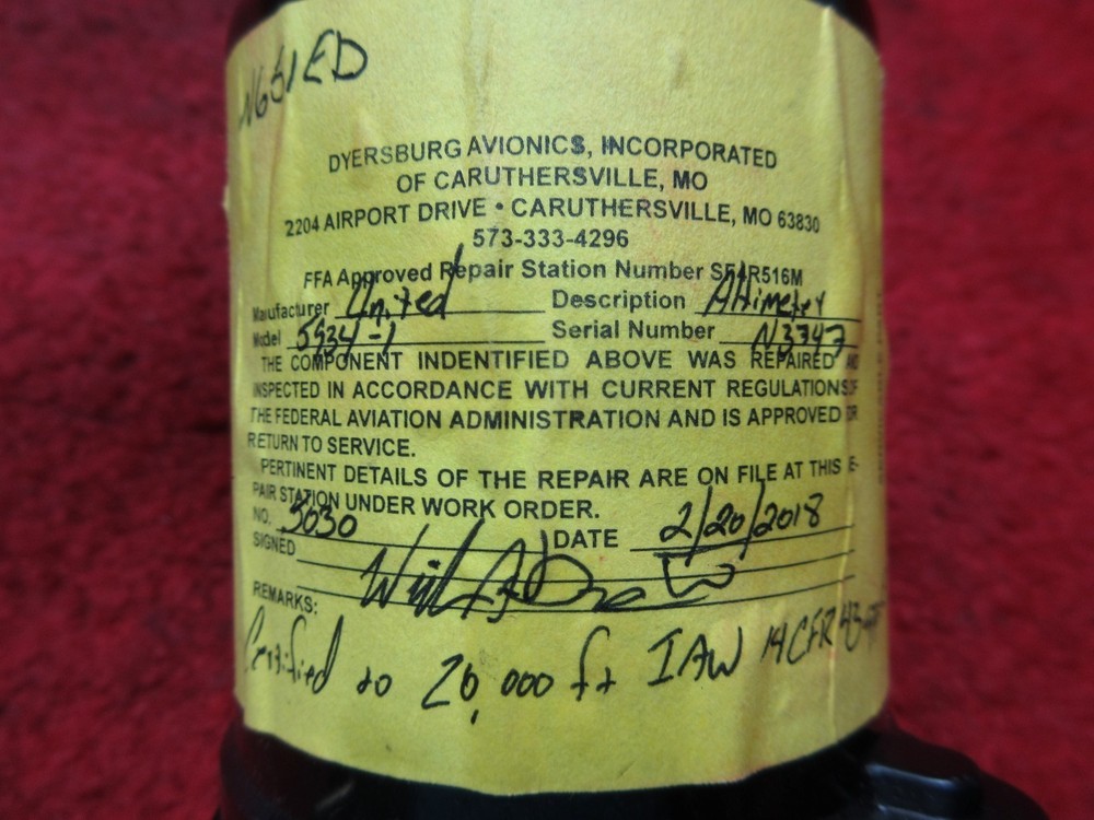 United Instruments Altimeter PN 5934-1 Code: A66