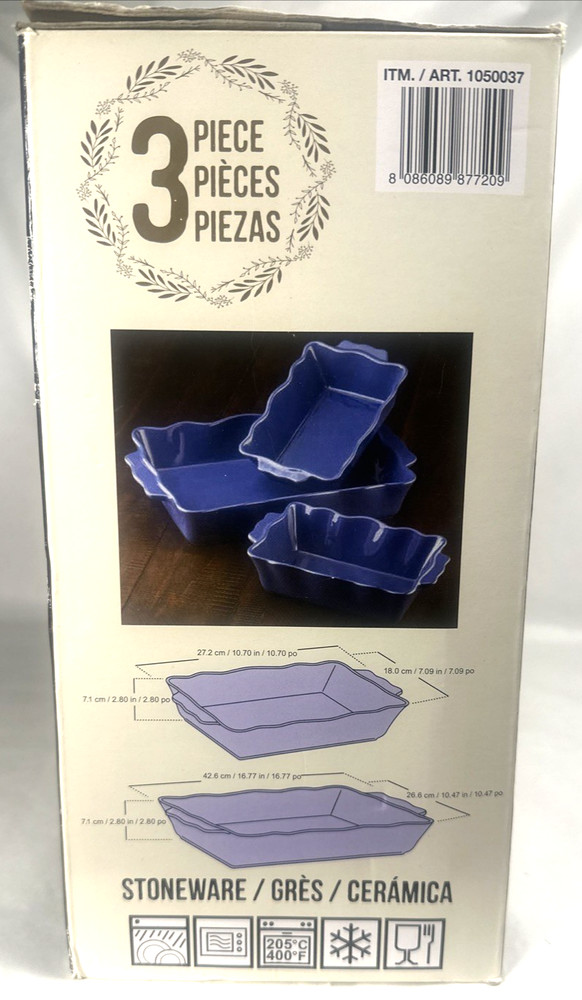 Blue BAKEWARE 3 PC SET SCALLOPED EDGE NIB