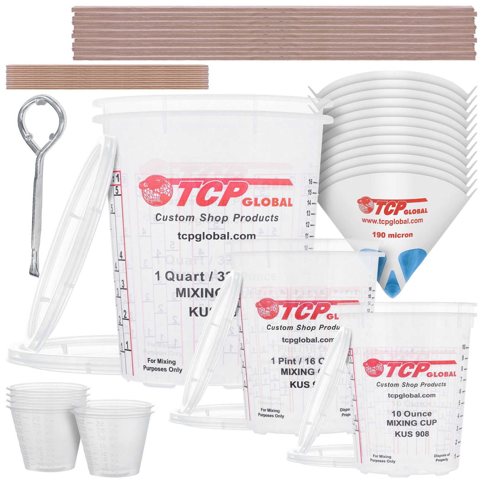 Paint Mixing Kit Mixing Cups, Lids, Sticks, Paddles, Strainers, Can Opener