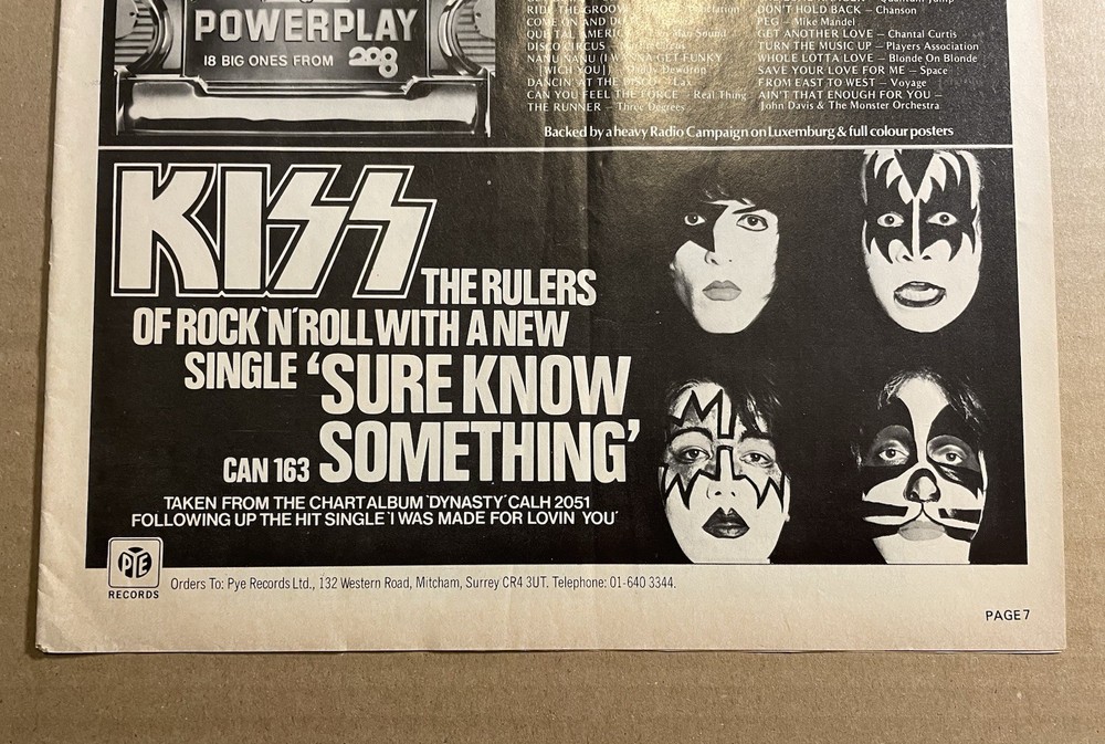 Kiss  - 1979 Uk Music Week - DYNASTY Advertisement. Very Scarce Aucoin