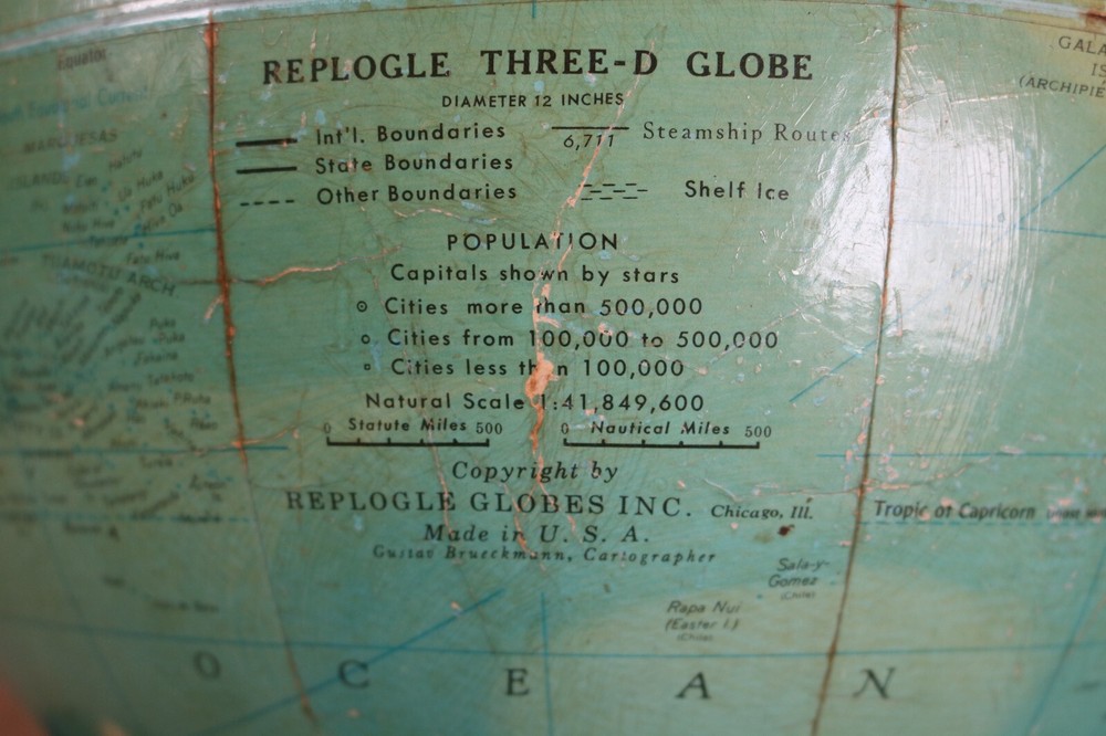 VINTAGE REPLOGLE THREE-D GLOBE 12-INCH