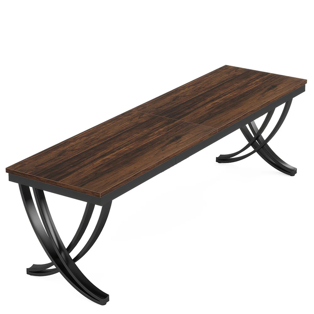 78" Rustic Brown Dining Table Large Rectangular Wood Metal Kitchen Table Seats 8