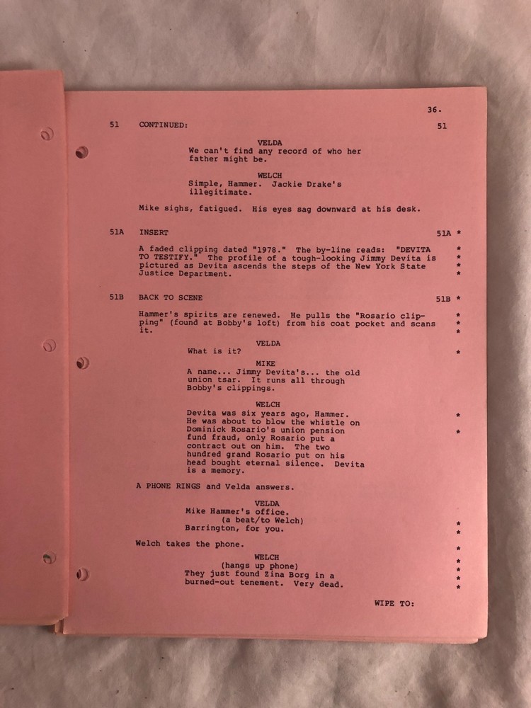 Orig 1984 Television Script MIKE HAMMER 'Negative Image' #192812 Complete