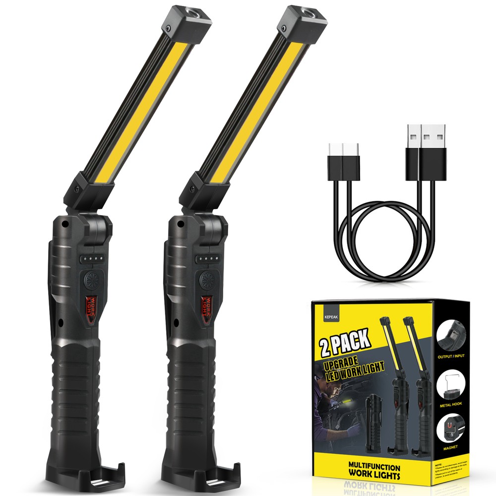 2PCS Magnetic Rechargeable COB LED RED Work Light Lamp Flashlight Folding Torch
