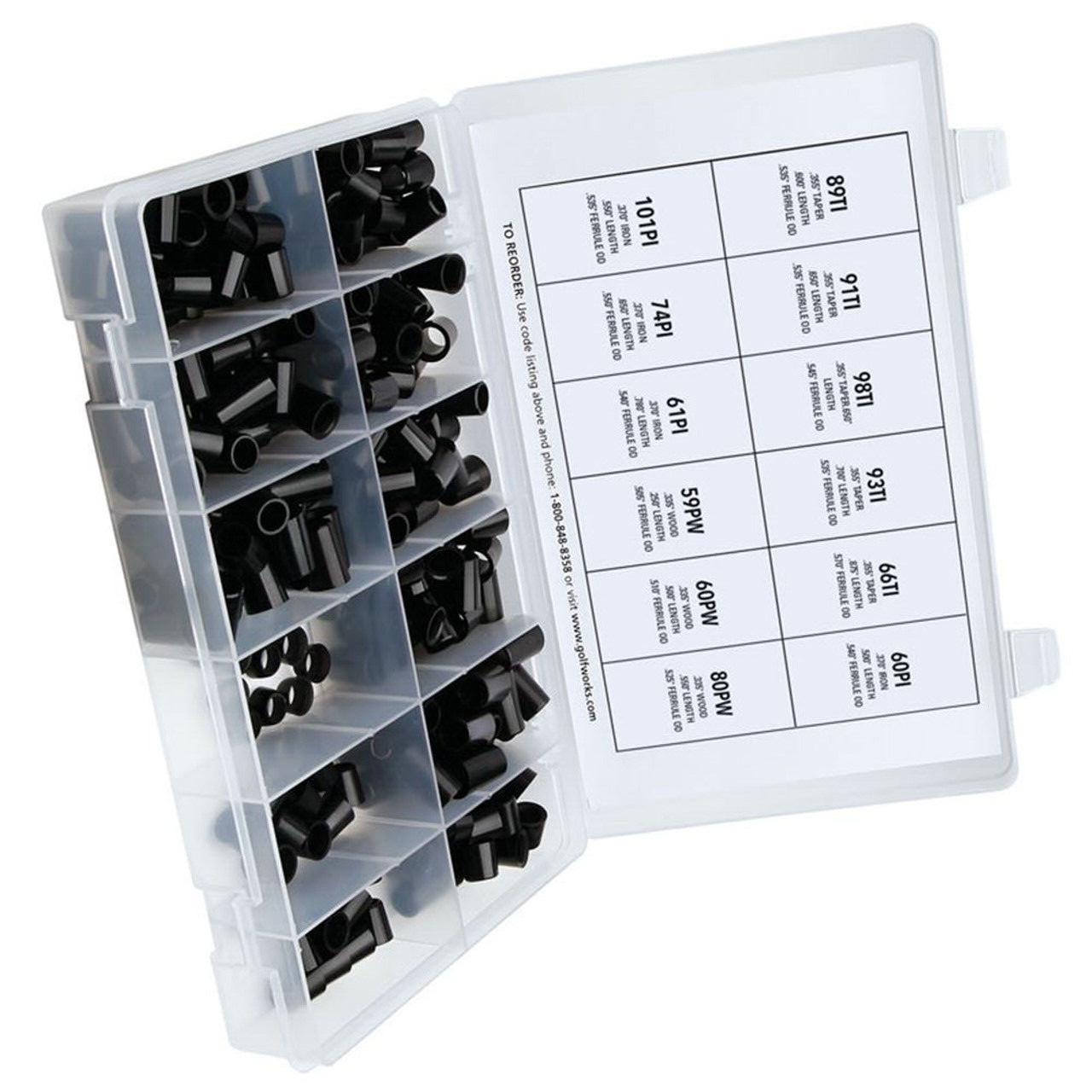 Black Ferrule Kit - 252 Ferrules Various Sizes & Lengths for Irons and Woods