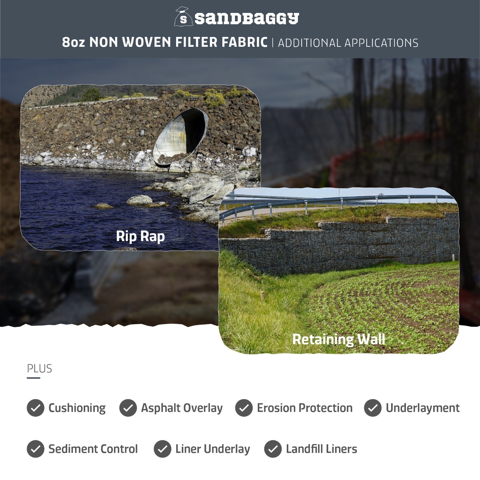 Sandbaggy Non Woven 8 oz Geotextile Landscape Fabric | 50 YEAR* | MADE IN USA