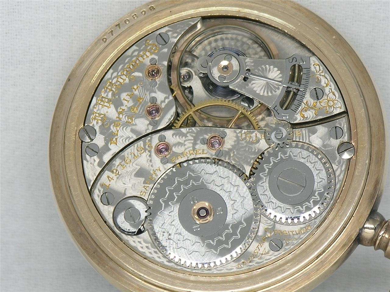 RARE 19 JEWEL 18S BW RAYMOND GR. WIND INDICATOR POCKET WATCH, SERVICED!