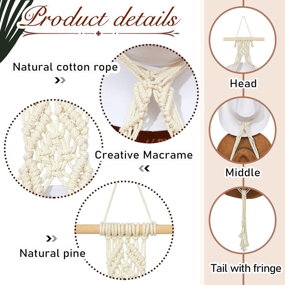 Sturdy White Macrame Hat Hanger – Modern Boho Design for Effortless Hat Storage