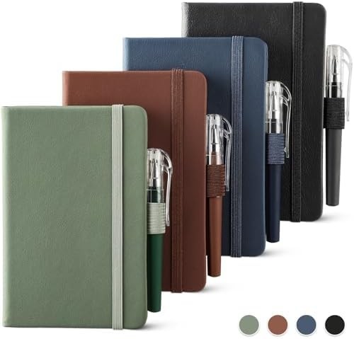 4 Pack Small Notebook Pocket Notebook, A6 Mini Leather Hardcover Journal,