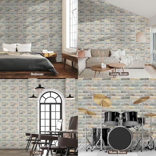 12Pack Acoustic Panels, Self-Adhesive 3D Brick Pattern Sound Proof Stone Brick