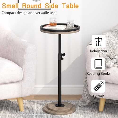 Small Side Table, Drink Table, Height Adjustable Round End Table, Pedestal Grey