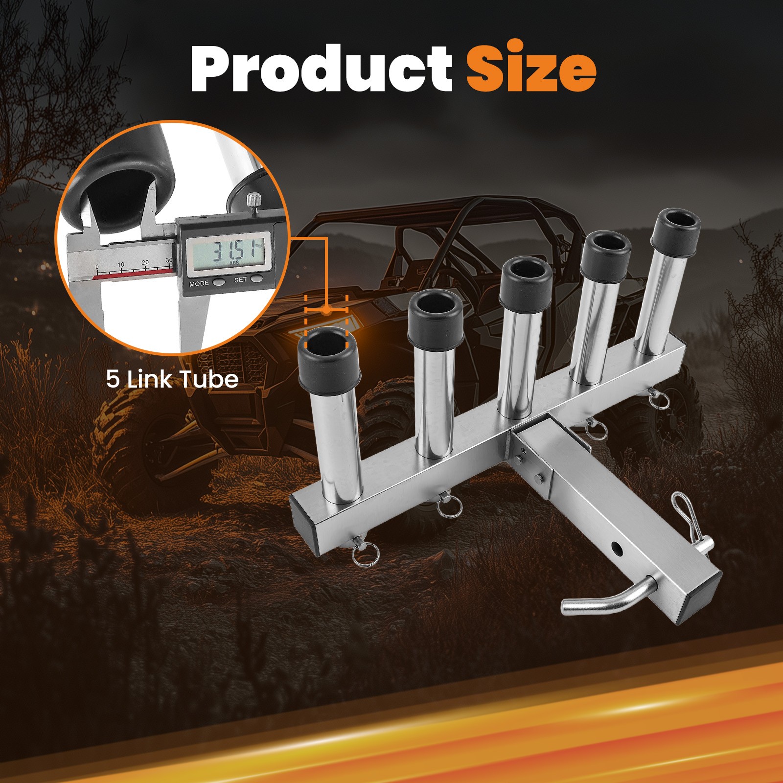 Stainless Steel Hitch Fishing Rod Holder 5 Link Tube for 2" Hitch Receivers