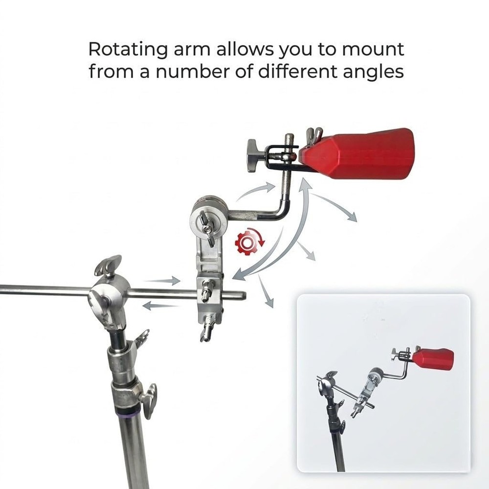 ROSS Percussion Universal Cowbell Mount Clamp with Adjustable L Rod, Multi-Fi...