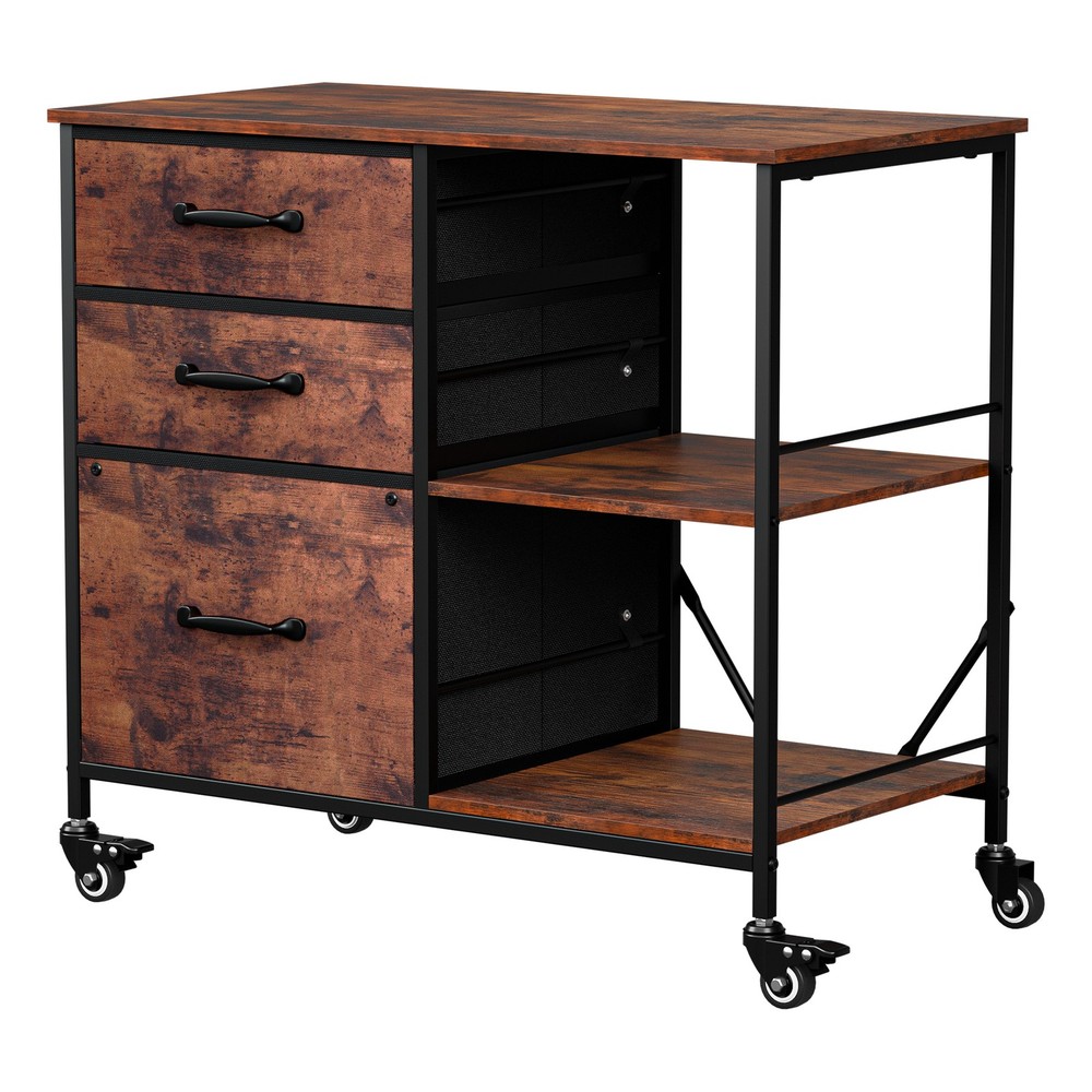 Rustic Brown File Cabinets Rolling Mobile Printer Stand with Storage 3 Drawers