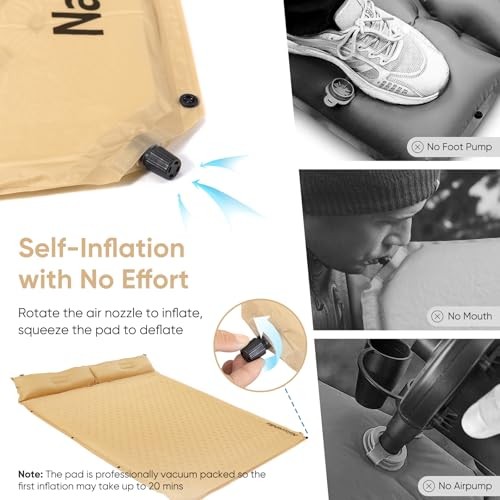 Self-Inflating Sleeping Pad with Pillow, Patchwork Sleeping Pad Twin-Yellow