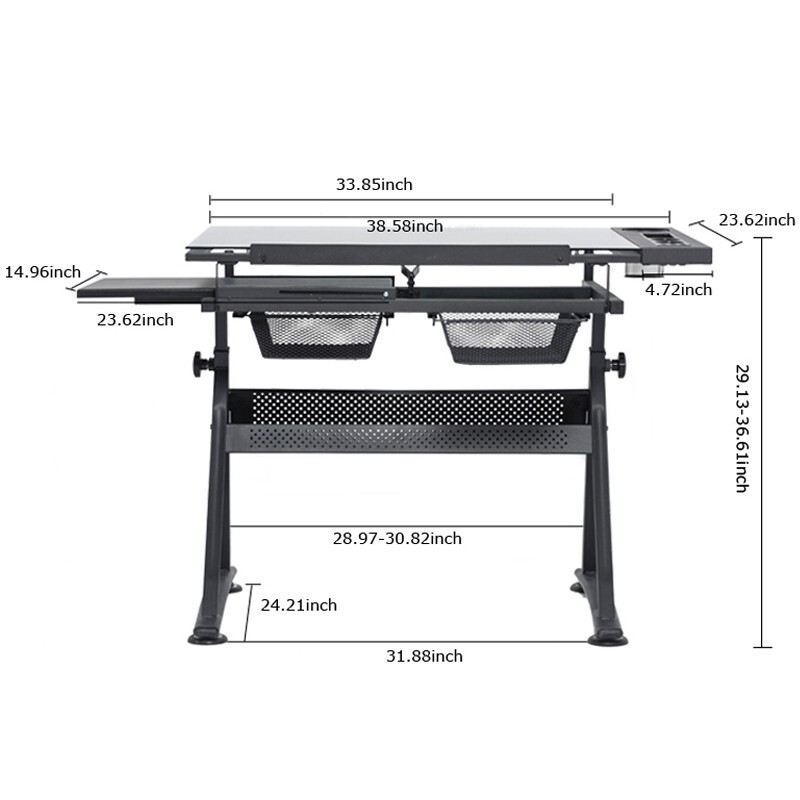 Adjustable Lifting Drawing Work Study Desk Drafting Table Station Tilting Glass