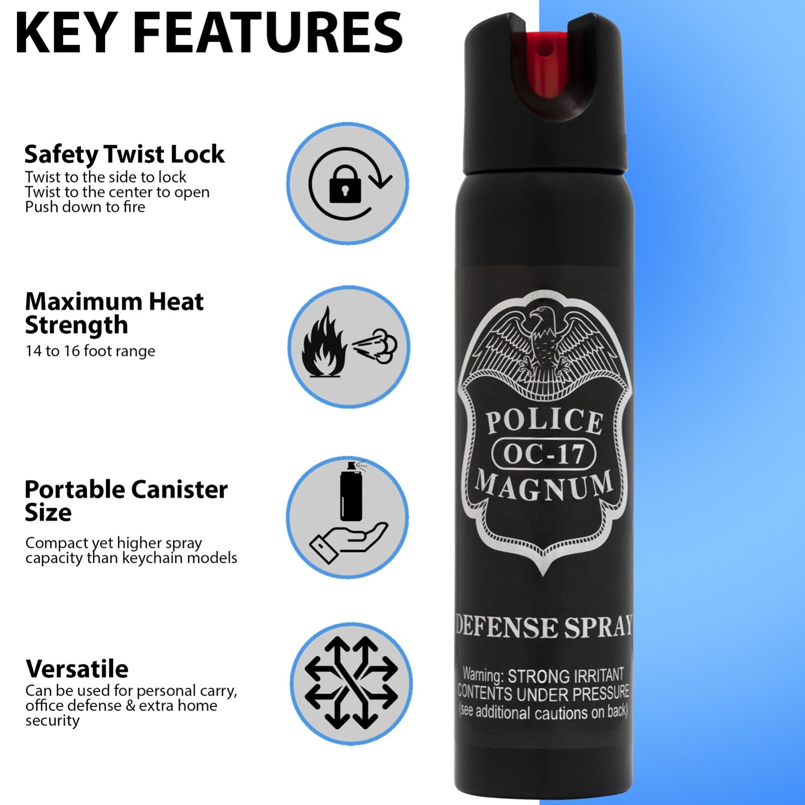 2 PACK Police Magnum pepper spray 5 oz Safety Lock Defense Security Protection