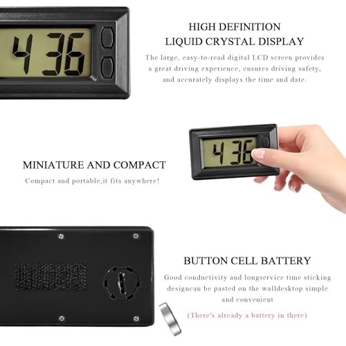 Car Dashboard Digital Clock, Mini Electronic Clock Battery Operated with Black