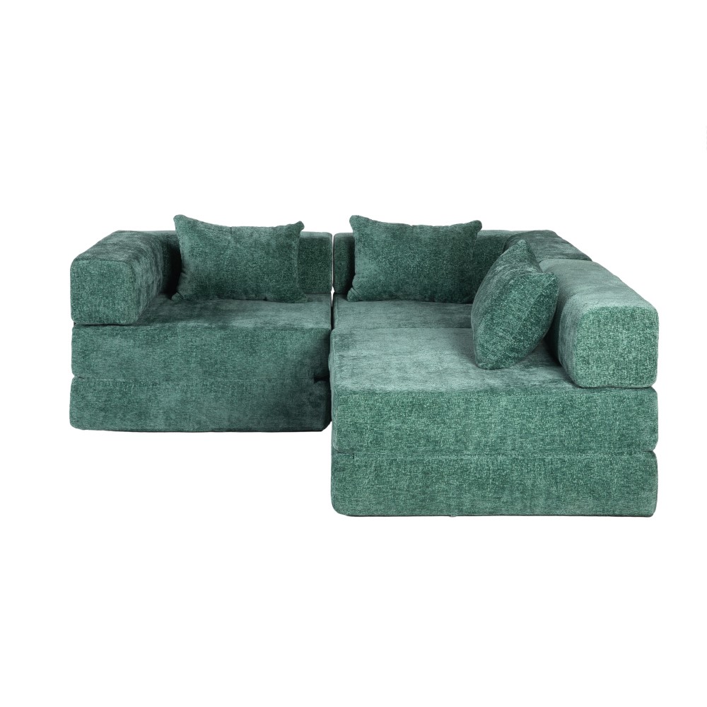 Convertible Floor Sofa Bed w/ Fixed Frame, Chenille Fabric, Dark Green