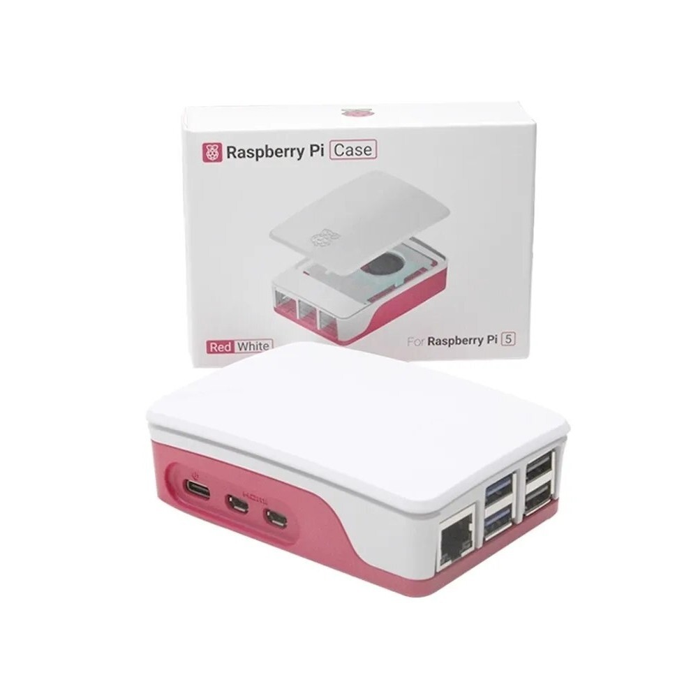 Raspberry Pi 5 Official Case Red White with Temperature Controlled Cooling Fan
