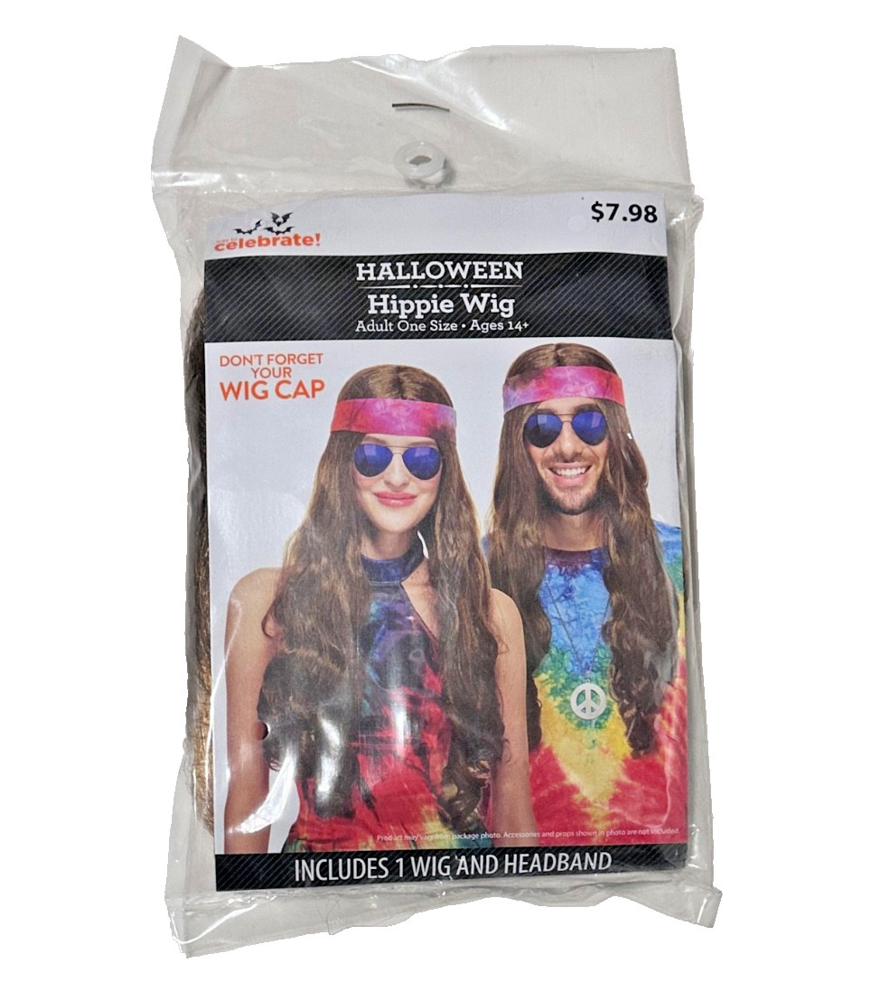 HALLOWEEN HIPPIE WIG W HEADBAND STONER PSYCHEDELIC 1970'S WOODSTOCK COSTUME