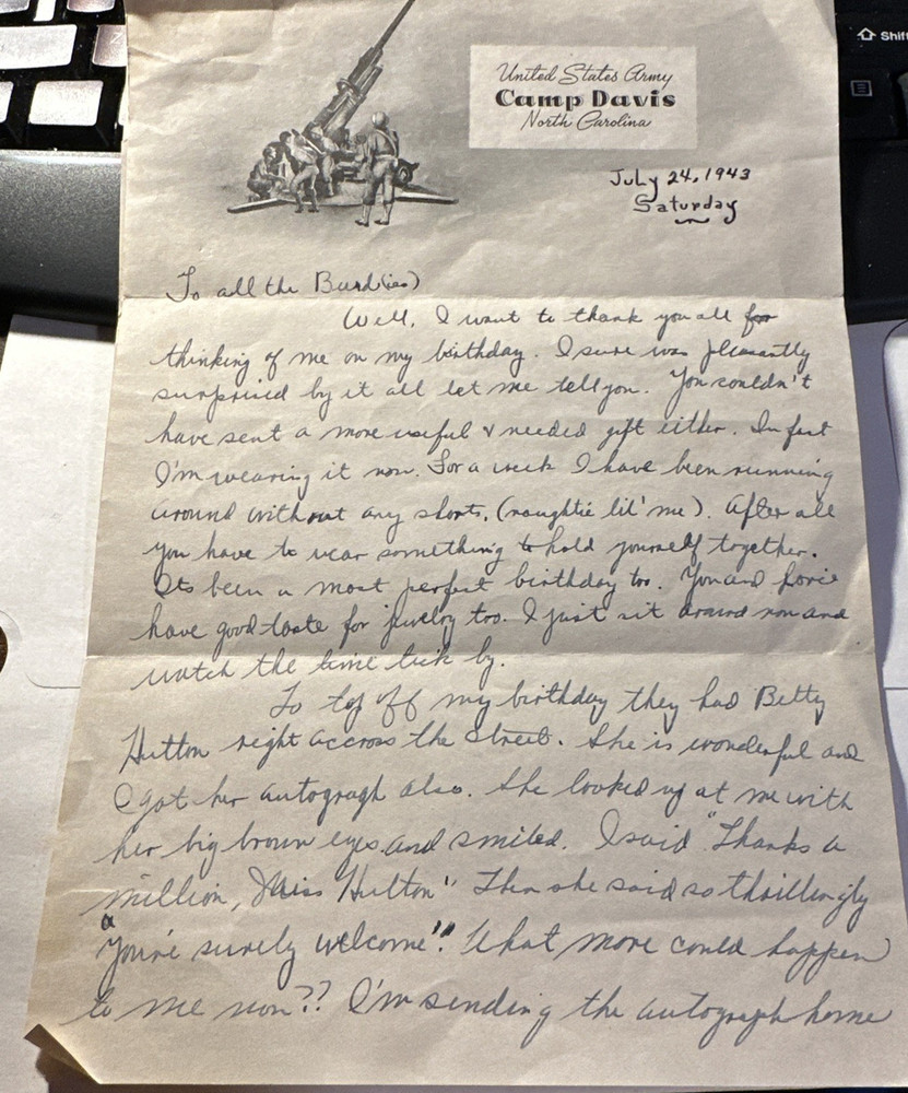 WWII US Stationary Camp Davis NC Stationary Two Letters