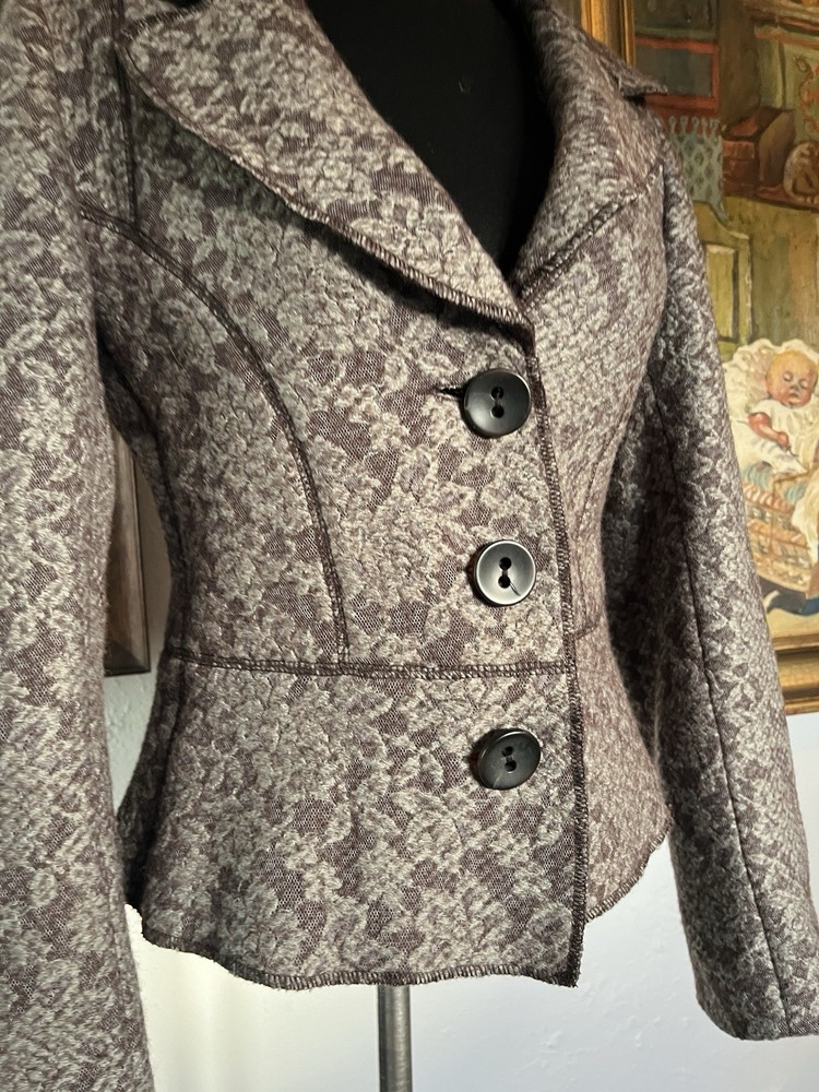 Alexander McQueen MCQ Grey Wool Fitted Jacket Rose Floral Pattern Medium