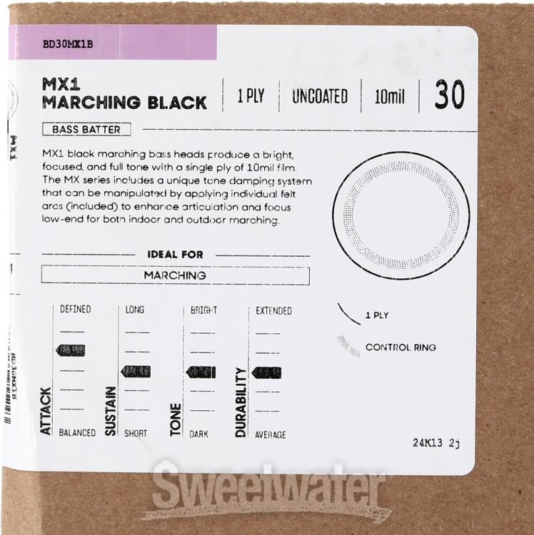 Evans MX1 Black Marching Bass Drumhead - 30 inches