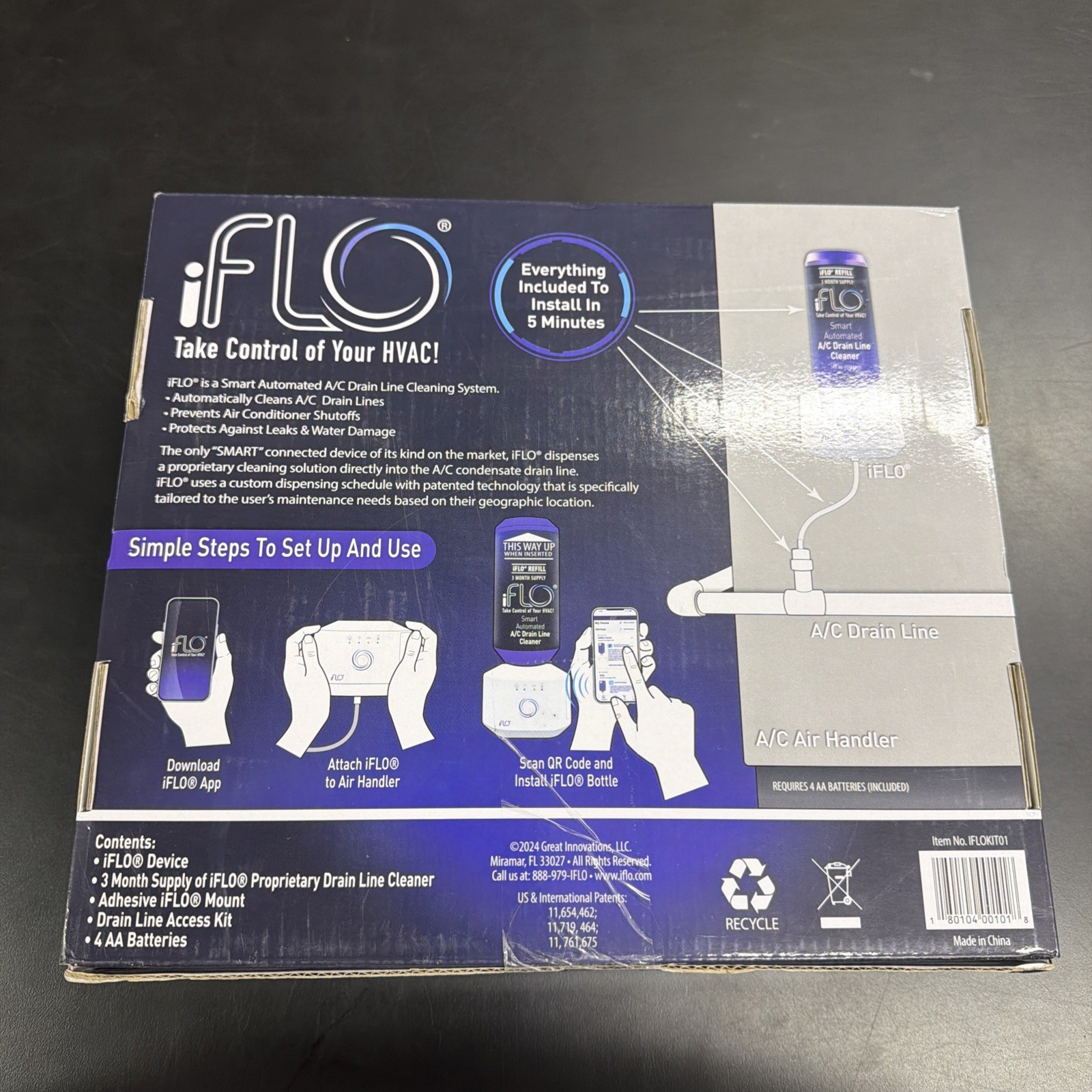iFLO Smart Automated A/C Drain Line Cleaner IFLOKIT01 UPC 180104001018 NEW
