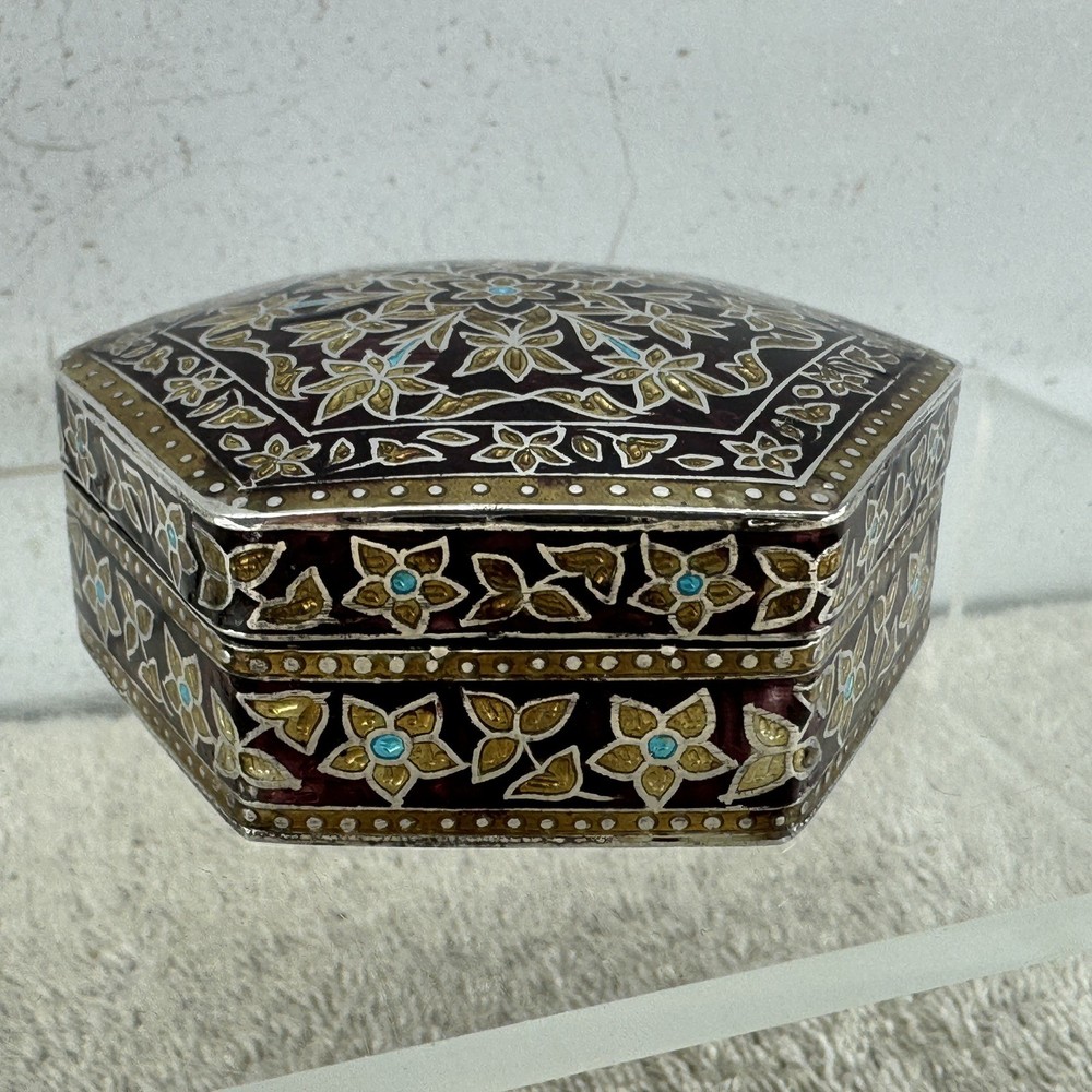 Solid Silver Enamel Hexagonal Box
